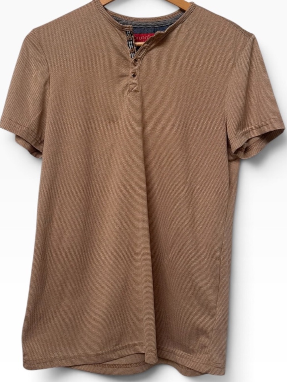 Bruno Milano Tan Textured Henley Short Sleeve Shirt XS/S